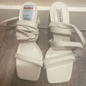 STEVE MADDEN White Crocodile Strappy Square Toe Stiletto Lace-Up Sandal 8M